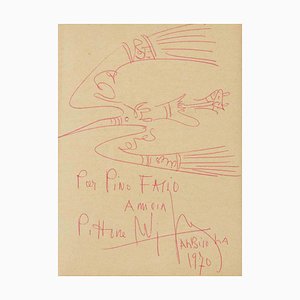 Wifredo Lam, Fresh Sketch, Rote Tuschezeichnung, 1970