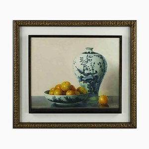 Zhang Wei Guang, Huevos y naranjas con jarrón, pintura al óleo, 2006