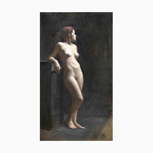 Marco Fariello, Desnudo de Klaudia desde un lado, Pintura al óleo, 2021