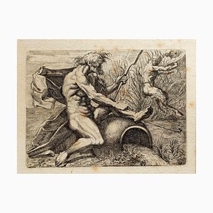 Marcantonio Bellavia, Hombre y sátiros, Grabado, siglo XVII