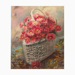 Elena Mardashova, Coral Flowers, Oil Painting, 2023