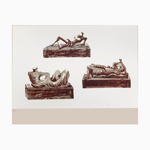 Henry Moore, Trois Personnages Couchés sur des Piédestaux, Lithographie, 1976