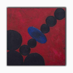 Huile sur Toile Giorgio Lo Fermo, Composition Rouge avec Cercles, 2020