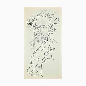 Adolf Reinhold Hallman, Portrait, Drawing in Ink & Pencil, Mid-20th Century