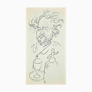Adolf Reinhold Hallman, retrato, dibujo a tinta y lápiz, de mediados del siglo XX
