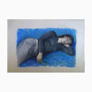 Aurelio Bulzatti, Donna Sdraiata Fondo Blu, Pastel, 2010