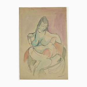 Mino Maccari, Mother and Child, Drawing, Mid 20th Century