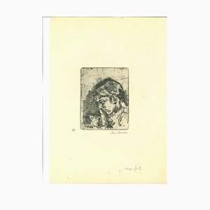 Mino Maccari, Portrait de Jeune Fille, Estampe, Milieu du 20e Siècle