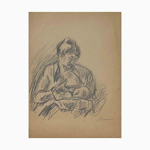 Mino Maccari, Mother and Child, Drawing, Mid 20th Century