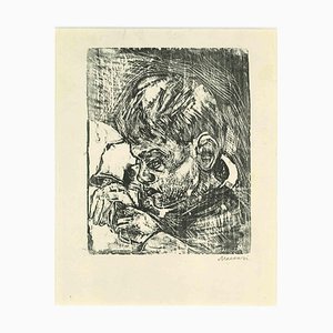 Mino Maccari, Retrato de un niño, Xilografía, Mediados del siglo XX