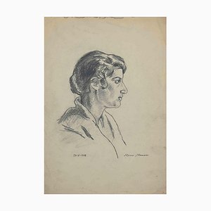 Mino Maccari, Portrait of Woman, Drawing, Mid 20th Century