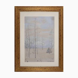 Emilio Longoni, Winter Landscape, Drawing, 1920s, Framed
