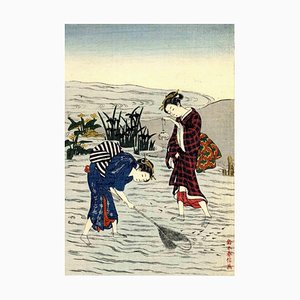 Harunobu Hishikawa, Donne che pescano, xilografia, fine XIX secolo