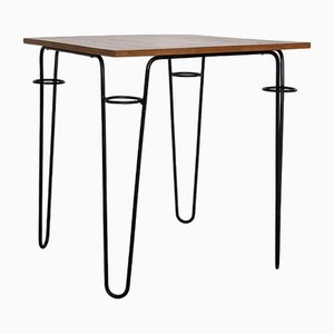 Quadratischer Französischer Tisch aus Lackiertem Metall & Eschenholz von Raoul Guys für Airborne, 1950er