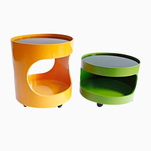 Luna Mobile Bar Trolleys in Orange and Green Lacquer from Opal Möbel, 1960s, Set of 2