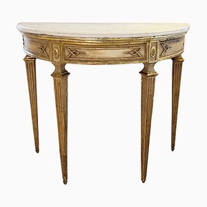 Table Console en Bois Doré avec Plateau en Marbre, Italie