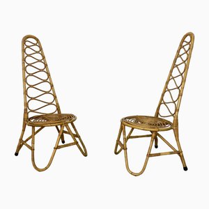 Vintage High Back Chairs in Rattan and Bamboo by Rohé Noordwolde, 1950s, Set of 2