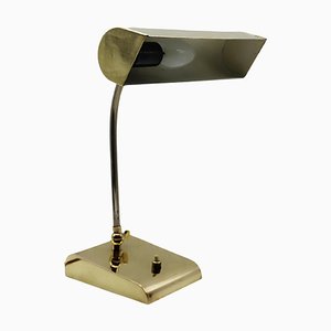 Ministerial Brass Table Lamp with Swivelling Lampshade, 1950s
