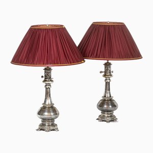 Table Lamps in Metal and Silvered Bronze, 1880s, Set of 2