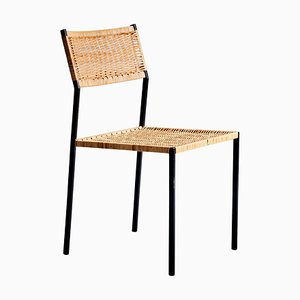 Minimalistischer Beistellstuhl aus Stahl & Rattan im Stil von Martin Visser, 1960er