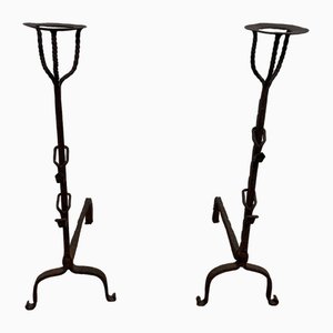 Wrought Iron Candle Stands, 1700s, Set of 2