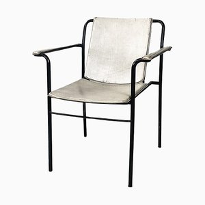 Chaise Pliante Moderne en Cuir Blanc et Métal Noir, Italie, 1980s