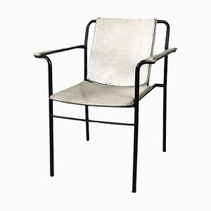 Italian Modern Folding Chair in White Leather and Black Metal, 1980s