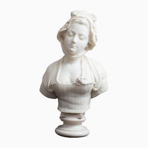 White Marble Sculpture Bust of Noblewoman in Marble, France, 1800s