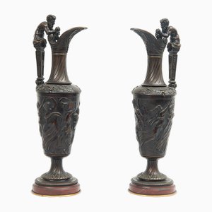 Napoleon III French Jugs in Satin Bronze & Marble, 1800s, Set of 2