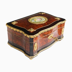 Antique French Amboyna Porcelain Cameo Writing Casket, 19th Century