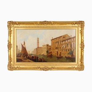 William Raymond Dommersen I, Venetian Canal, 1800s, huile sur toile, encadré