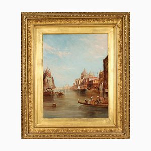 Alfred Pollentine, Santa Maria Della Salute Venice, 1800s, huile sur toile, encadré