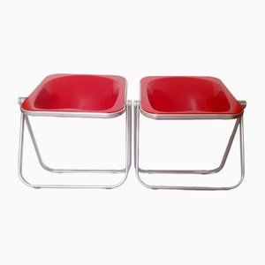 Italian Red Folding Chairs by Giancarlo Piretti, 1970s, Set of 2