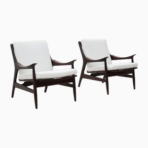 Armchairs in Wood and White Bouclé by Mario Franchioni for Framar, 1960s, Set of 2