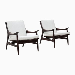 Set of Armchairs in Wood and White Bouclé by Mario Franchioni for Framar, 1960s