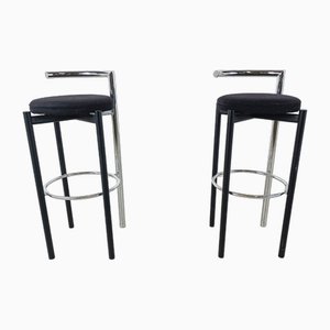 Postmodern Chrome and Metal Bar Stools, 1980s, Set of 2