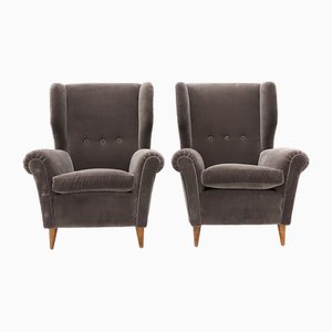 Fauteuils en Velours Gris, 1950s, Set de 2