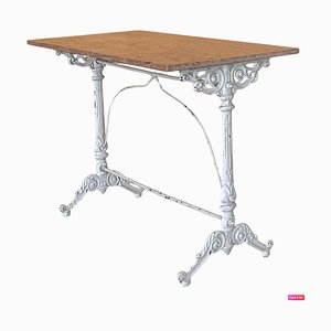 French Cast Iron Scrolling Bistro Table with Pink Marble Top, 1920