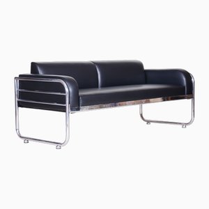 Bauhaus Sofa aus Verchromtem Stahl & Hochwertigem Leder von Vichr a Spol, Tschechisch, 1930er