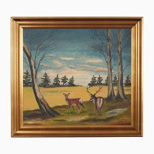 Painting, The Pair of Deer, 1960s, Wood, Framed