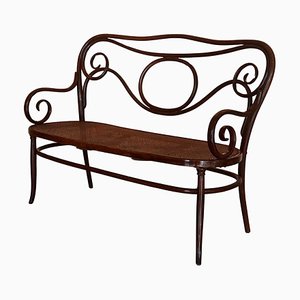 Banc Vintage en Bois Courbé avec Siège Canné par Fischel, 1950