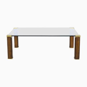 T66 Coffee Table in Glass, Brass, Teak by Peter Ghyczy, 1970s