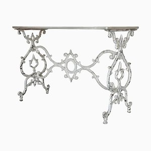 French Cast Iron Scrolling Butterfly Coffee Table with Marble Top, 1900