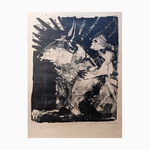 Claude Garache, Niño montado en un toro, años 50, Litografía