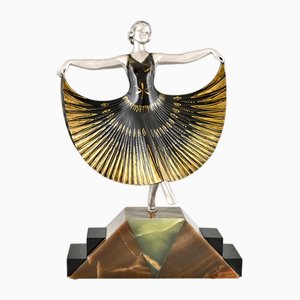 Art Deco Skulptur einer Tänzerin aus Metall & Marmor & Onyx von Andre Gilbert, 1930er