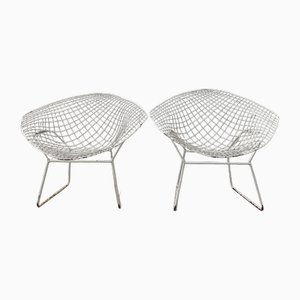 White Patted Mesh Metal Armchairs, Set of 2