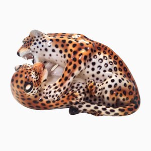 Handbemalte Vintage Jaguar Jaguars aus Keramik von Giovanni Ronzan, Italien, 1950er