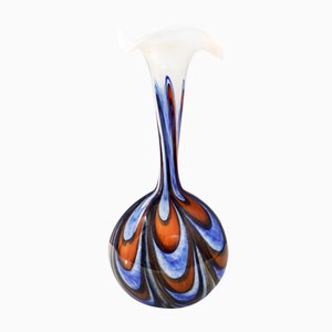 Grand Vase Postmoderne en Verre Orange, Blanc et Bleu attribué à Opaline Florence, Italie, 1970