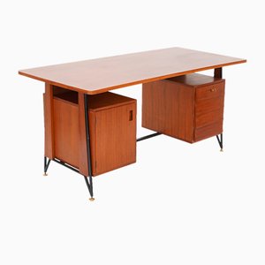 Teak Desk with Chest of Drawers and Storage Compartment, 1950s