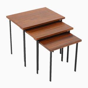 Nesting Tables with Wooden Tops, 1950s, Set of 3